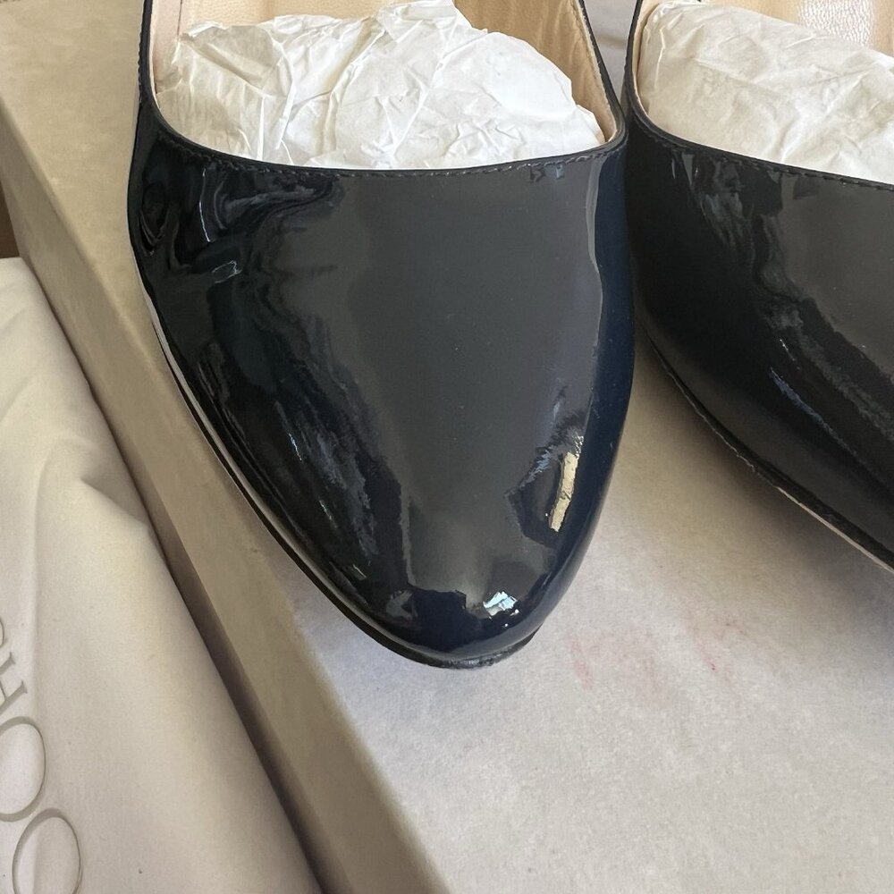 Jimmy Choo MEI Navy Patent Leather Almond Toe Pump Heels - Picture 13 of 15
